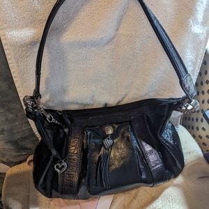 Brighton Black Leather shoulder bag great condition metal heart charm, key fob